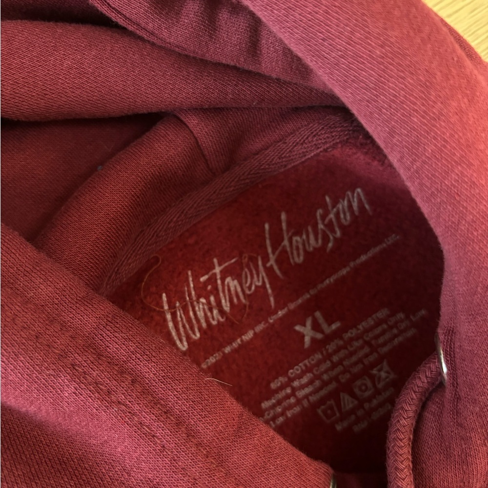 Whitney Houston Maroon Hoodie with Embroidered Text - Picture 2 of 3
